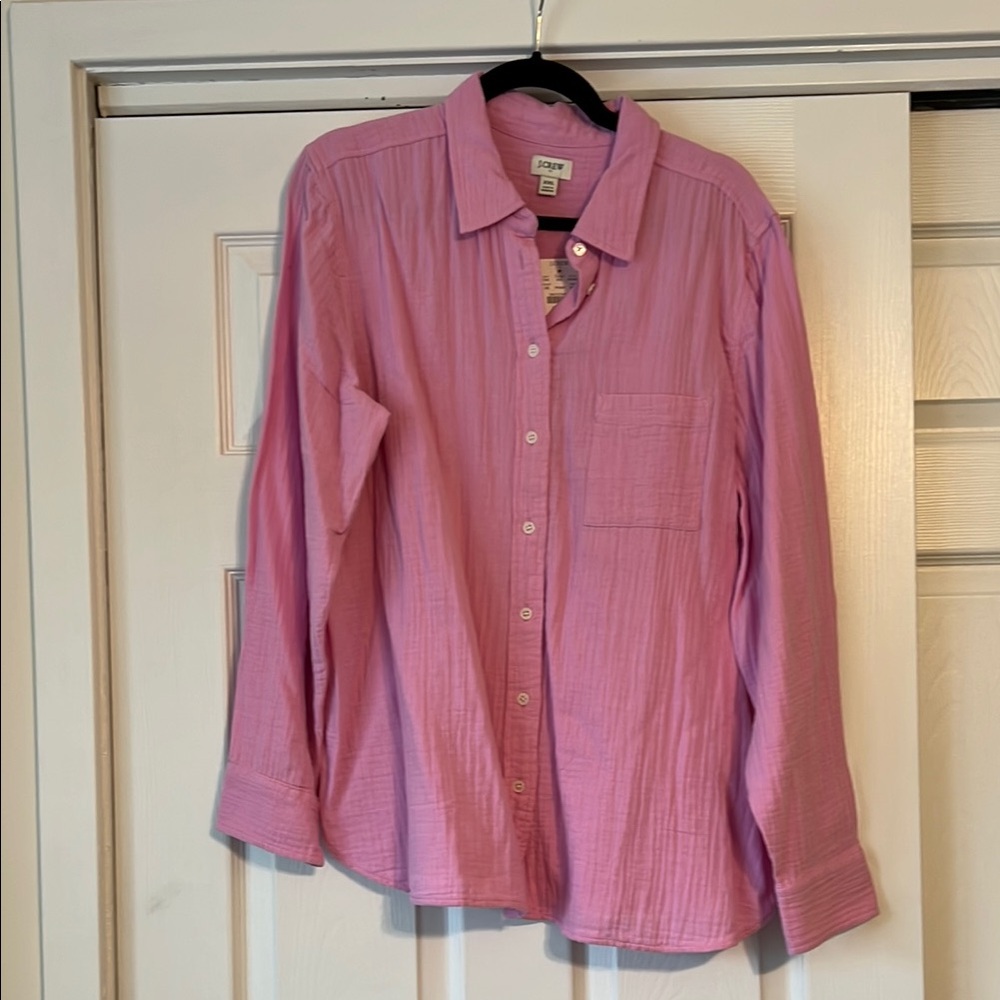 NWT Women’s J. Crew Factory Pink Button Down Shirt Lightweight Cotton size XXL